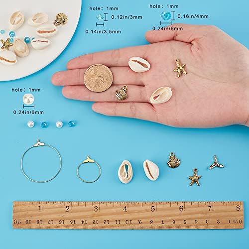 SUNNYCLUE 1 Box DIY 10 Pairs Beach Themed Earring Making Kits Starfish Shell Charms Cowrie Shell Beads & Glass Faceted Beads & Earring Hooks for Handmade Earrings Beginner - Image 3