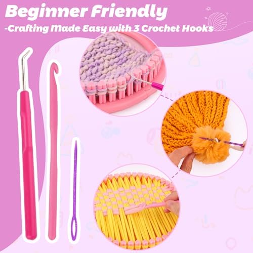 PREBOX Knitting Loom Kit for Kids and Beginners, Hat and Scarf, Pink - Image 4