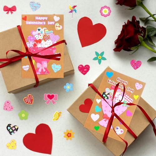 ceiba tree Valentine's Day Crafts for Kids Cards Making Kits 12 Pcs DIY 3D Hot Air Balloon Bouquet Greeting Card with Cutouts Sticker and Envelopes Bulk for Classroom Activities Party Favors - Image 7