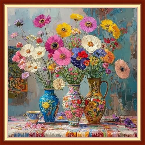 Redxing Stamped Cross Stitch Kits Embroidery kit for Beginners Adults Full Range of Embroidery Patterns Starter Kits DIY Printed Cross Stitch Kits Needlepoint Kits 11CT-Colorful Flowers 18x18 inchs by RedxingStampedCrossStitchK