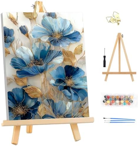 EOBROMD Framed Paint by Numbers Kits for Adults with Wooden Easel, Lotus Flower DIY Paint by Numbers Kits for Beginner, Painting on Stretched Canvas, Oil Crafts Home Decor Gift 10x14 Inch by EOBROMD