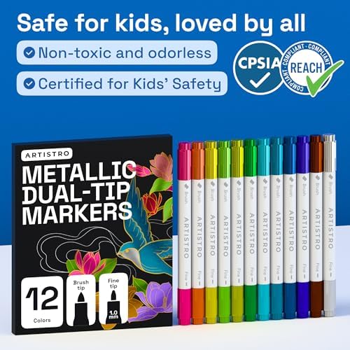 ARTISTRO 12 Metallic Dual-Tip Acrylic Paint Marker Pens for Drawing - Image 7