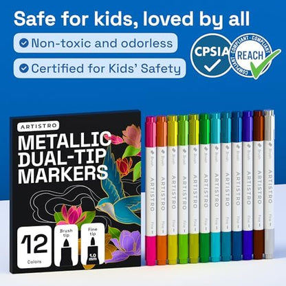 ARTISTRO 12 Metallic Dual-Tip Acrylic Paint Marker Pens for Drawing - Image 7