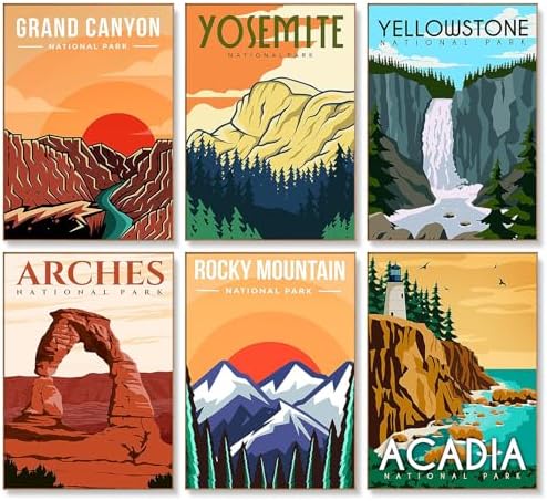 Offito 6 Pack Paint by Numbers Kit for Adults, National Park, 10x14 Inch by Offito