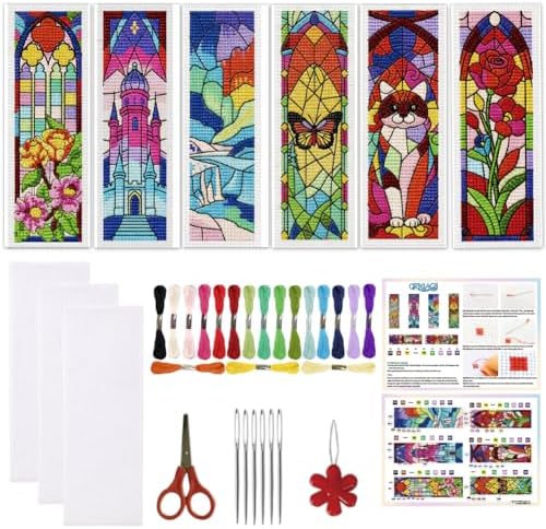 ORIGACH 6 Set Fantasy Stained Glass Cross Stitch Bookmark Kit for Beginner by ORIGACH