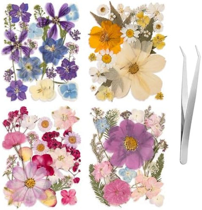 80PCS Spring Large Pressed Flowers Leaves , Real Nature Dry Flowers for Resin Craft, Larage Pressing Floral with Tweezers Set for DIY Jewelry Making Nail Card Scrapbook Art by LGFMGWH