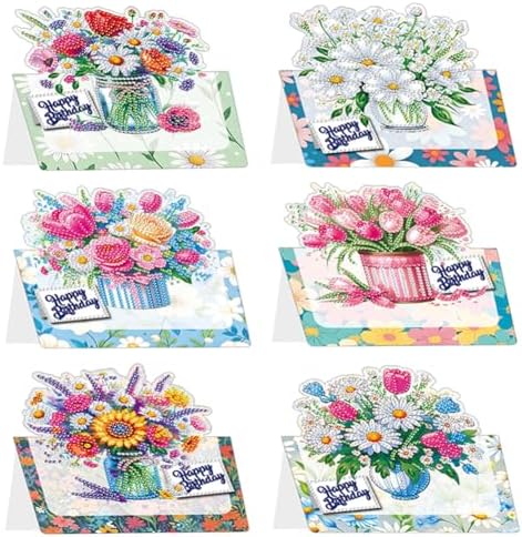 jinglinhh 6pcs Diamond Art Painting Birthday Tulip Daisy Flower Bouquet Greeting Cards with Envelopes, DIY Card Making Kits for Adults, Diamond Art Postcards Christmas Cards Craft Gifts by Unknown