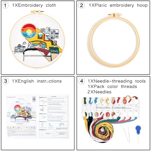 Embroidery Kits for Beginners Adults Sunrise Hand Embroidery Starter Kits, Cross Stitch Kits for Beginners DIY Craft Kits for Adults Women, Entire Set of Embroidery Supplies Full-length Video Tutorial - Image 7
