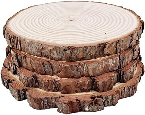 Natural Round Discs Rustic Wood Slices 4 PCS 8.2-9 inch Unfinished Wood kit Circles Crafts Tree Slices with Bark Log Discs for DIY Arts and Wedding Party Potluck Banquet Ornaments Decorations - Image 2