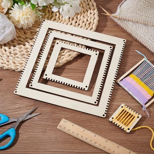 BENECREAT 4 Sizes Wooden Weaving Loom Kit, 2/4/5.9/7.8 inch Square DIY Weaving Loom DIY Weaving Art Tapestry Loom for Hanging Decor Woven Tapestry Knitted Crafts Making, 4.5mm Thick - Image 5