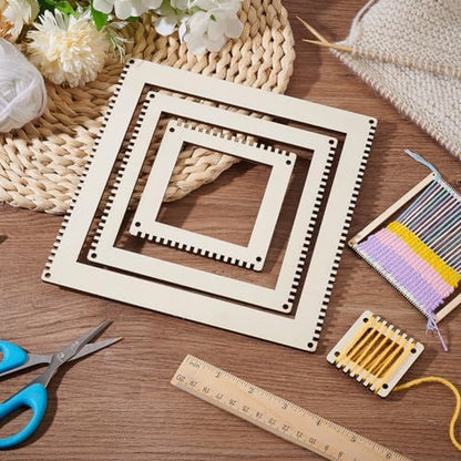 BENECREAT 4 Sizes Wooden Weaving Loom Kit, 2/4/5.9/7.8 inch Square DIY Weaving Loom DIY Weaving Art Tapestry Loom for Hanging Decor Woven Tapestry Knitted Crafts Making, 4.5mm Thick - Image 5