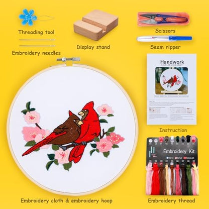 Hummingbird and Flower Embroidery Kit for Adults, DIY Embroidery Kits with Original Design Patterns, Learn to Embroider Kit Beginner with Needles and Thread, Clear Instructions and Video (BEB003) - Image 2