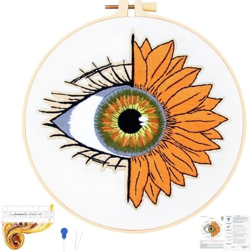 Crafmanoe Sunflower Eyes Embroidery Kits for Beginners Adults, Hand Embroidery Starters Kits, Stamped Cross Stitch Kits Needlepoint Kits for Beginners Adult, Embroidery Hoop, Thread and Video Tutorial by Unknown