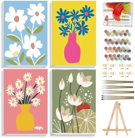JULOUYN 4 Pack Flowers Paint by Numbers Kit for Adults with Framed 8x12in by JULOUYN