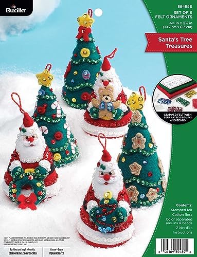 Bucilla Felt Applique 6 Piece Ornament Making Kit, Santa's Tree Treasures, Perfect for DIY Arts and Crafts, 89489E by Bucilla