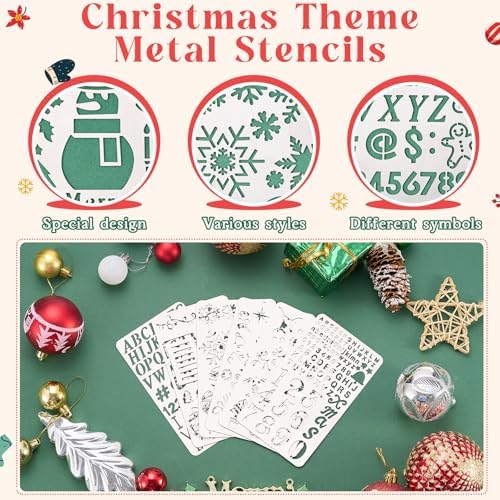 Lewtemi 6 Pcs Metal Wood Burning Stencils, Christmas Style Letters Numbers - Image 3