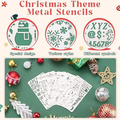 Lewtemi 6 Pcs Metal Wood Burning Stencils, Christmas Style Letters Numbers - Image 3