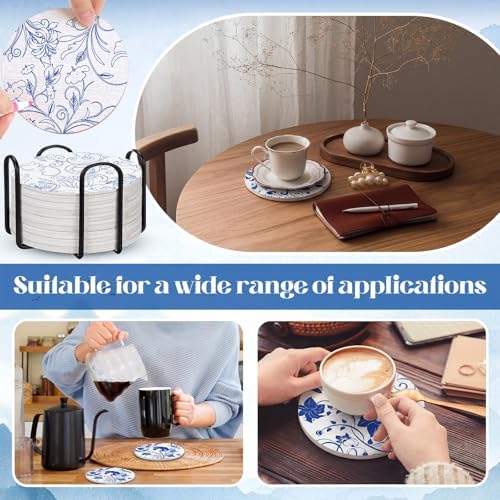 Reallnaive 45 Pcs Blue Flower Wooden Coasters Painting Kit, 4 Inch Paint Your Own Boho Coasters with Markers, Arts and Crafts for Adults Women Seniors Elderly Crafters Gifts - Image 4