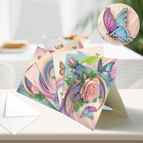6pcs Diamond Painting Greeting Card with envelopes, DIY Butterfly and flower Diamond Art Greeting Card for Blessing and Wish Special Shaped Arts Crafts for Christmas Birthday Thanksgiving Day Holiday - Image 4