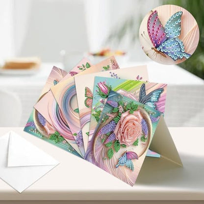 6pcs Diamond Painting Greeting Card with envelopes, DIY Butterfly and flower Diamond Art Greeting Card for Blessing and Wish Special Shaped Arts Crafts for Christmas Birthday Thanksgiving Day Holiday - Image 4