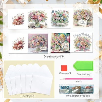 LazyFold 6Pcs DIY Diamond Art Painting Greeting Cards with Envelopes, Beautiful Bouquet All Occasion Note Card Kit for Women, Handmade Thank You Birthday Friendship Cards Gift - Image 3
