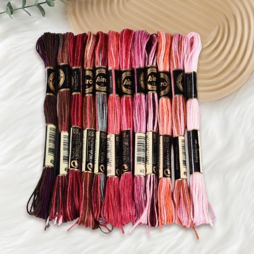 12 Skeins 105 Yards Embroidery Thread Variegated Cross Stitch Floss Bulk 6 Ply Polyester Yarn Colorful Red Friendship Bracelet String for Sewing Making Needlecraft Knitting Clothes Stitching - Image 7
