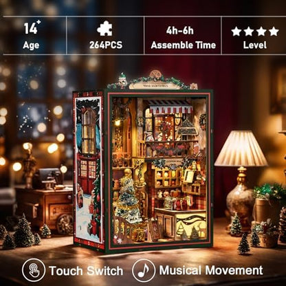 Book Nook LED Music Christmas Book Nook Kit - NEXTIPS 3D Wooden DIY Miniature Store for Shelf Decor - Image 4
