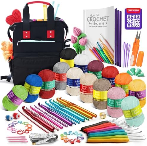 Crochet Kit for Beginners Adults and Kids - Beginner Crochet Kit for Adults with Step-by-Step Video Tutorials, Amigurumi and Crocheting Kit, Crochet Starter Kit with Crochet Yarn and Crochet Backpack by HearthHarbor