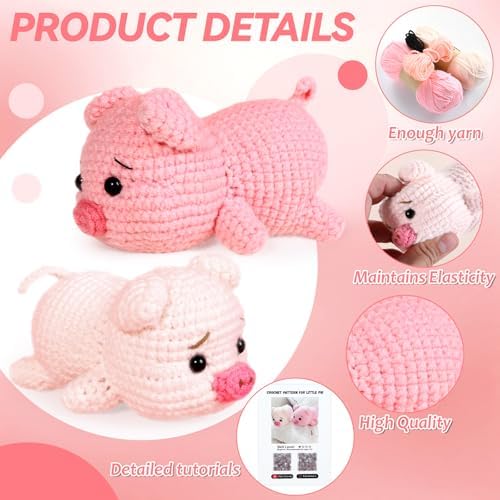Qyeahkj 2 Pack Pig Crochet Kit for Beginners with Easy Yarn and Step-by-Step Video Tutorials Adults DIY Crochets Animal Kits Art Crafts Knitting Ideal for Teacher Mothers Day Birthday Gifts - Image 3
