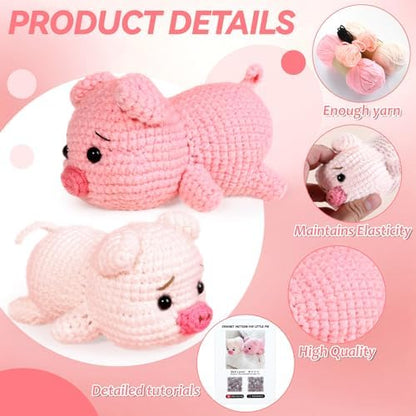Qyeahkj 2 Pack Pig Crochet Kit for Beginners with Easy Yarn and Step-by-Step Video Tutorials Adults DIY Crochets Animal Kits Art Crafts Knitting Ideal for Teacher Mothers Day Birthday Gifts - Image 3