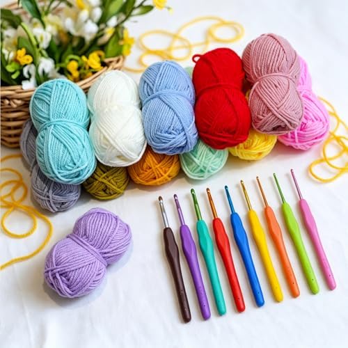 Hntess 118Pcs Crochet Kit for Beginners, Premium Knitting & Crochet Supplies Set with 12 Yarn Spools, 21 Crochet Hooks, 6 Sewing Needles & Storage Case, Complete Starter Crochet Kit for Adults - Image 2