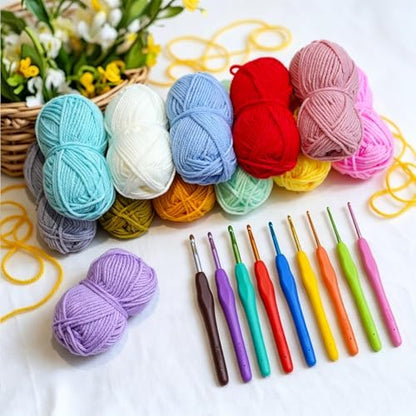 Hntess 118Pcs Crochet Kit for Beginners, Premium Knitting & Crochet Supplies Set with 12 Yarn Spools, 21 Crochet Hooks, 6 Sewing Needles & Storage Case, Complete Starter Crochet Kit for Adults - Image 2