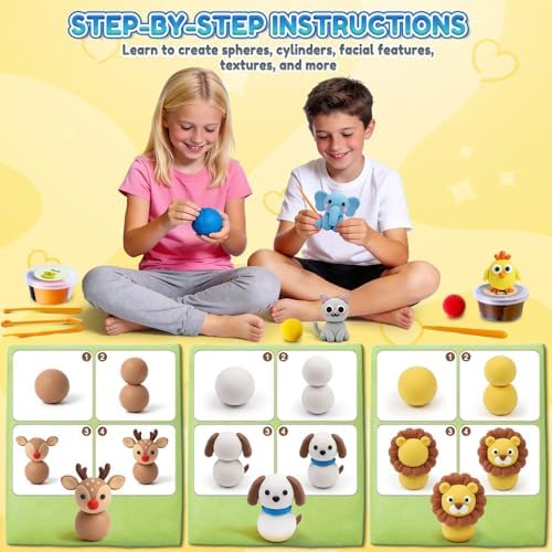 Air Dry Clay Kit for Kids, Animal Modeling Clay, DIY Model Magic with Sculpting Tools and Tutorial Cards - Image 3