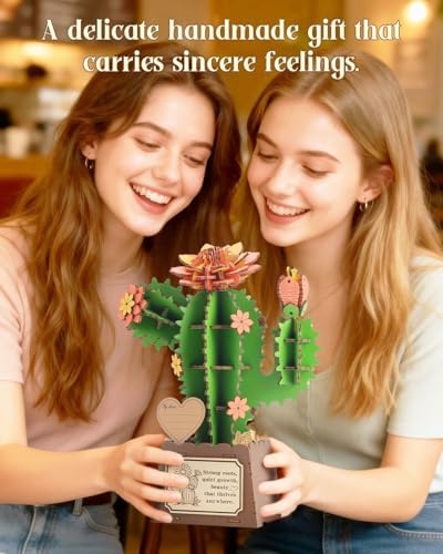 KAAYEE 3D Puzzles for Adults Cactus Potted, 92 Pcs Wooden Puzzle DIY Handcraft Kit, Succulent Flower Series Home Office Decor, Gift for Friends Family Elders Birthday Housewarming - Image 3