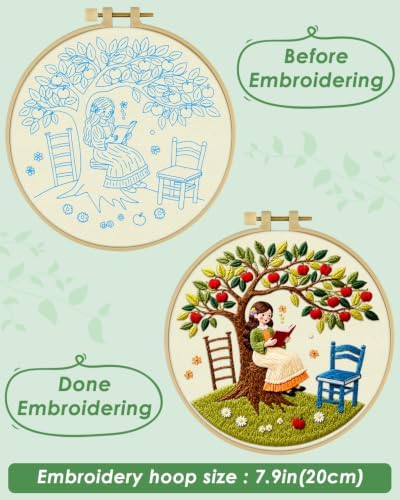 ERKOON Embroidery Kit for Beginners Adult, Cross Stitch Set Include Embroidery Cloth Hoop Threads for Craft Lover Hand Stitch with Embroidery Skill Techniques (Apple Tree) - Image 5