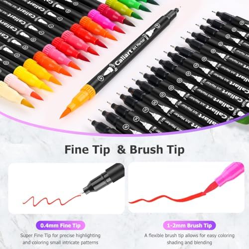 Caliart 34 Double Tip Brush Pens Art Markers for Adult Coloring Books - Image 4