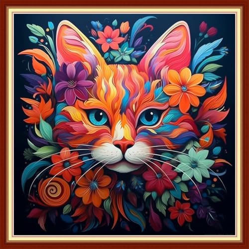 Joyhoor Stamped Cross Stitch Kits for Beginners, Needlepoint Kits for Adults, 11CT Counted Embroidery Kits-Magic Cat 18x18 inchs by JoyhoorCrossStitchKits