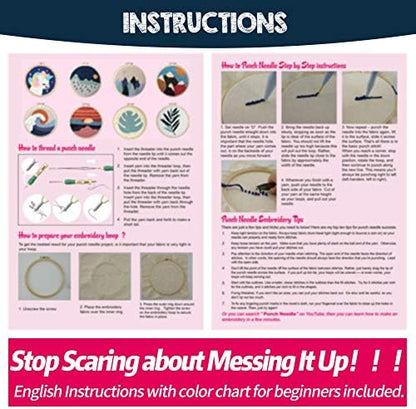 Mefatus Punch Needle Kit for Beginners Adults Easy Punch Needle Embroidery Kit Tool Threader Fabric Embroidery Hoop Yarn Rug Punch Needle - Image 6