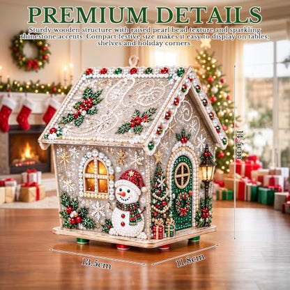 3D Wooden Christmas House Diamond Painting Kit with Pearl Accents-Snowman - Image 4