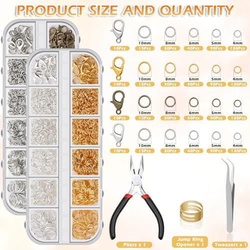 PAXCOO Jewelry Making Kit, 1260 Pcs Assorted Color Jump Rings & Lobster Clasps with Tools & Pliers for Necklace Repair - Image 2