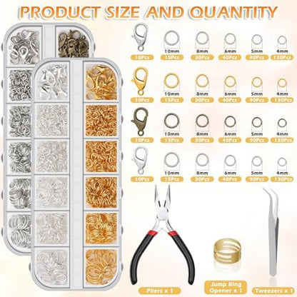 PAXCOO Jewelry Making Kit, 1260 Pcs Assorted Color Jump Rings & Lobster Clasps with Tools & Pliers for Necklace Repair - Image 2