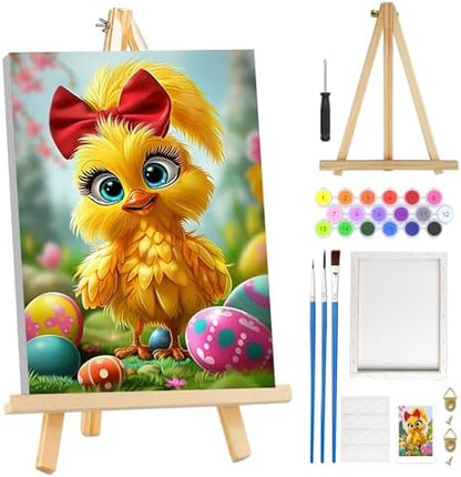 MOGTAA Chicken Paint by Numbers Kit for Adults Beginners with Frame, Easter Eggs Adult Paint by Number Kits on Canvas with Easel, Easy DIY Oil Painting Kits for Home Decor, 8x12in by MOGTAADIYHomeDecor