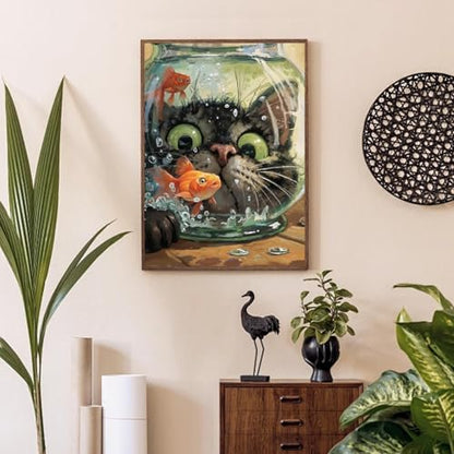 Cat Fish Funny Paint by Numbers Kit for Adults Canvas, Frameworkless - Image 4