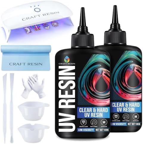 CRAFT RESIN UV Resin Kit with Light - 36W 22 LED Big Lamp and 200g Hard Type Low Viscosity UV Epoxy Resin, Crystal Clear & Non-Yellowing - Starter Kit for Jewelry Making, DIY Crafts by CraftResin