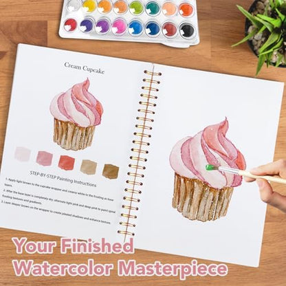 Easy Watercolor Workbook for Beginners - 12 Beautiful Step-by-Step Paintings Water Coloring Book, Includes 16 Colors Paints, Relaxing Art Projects and Creative Gift for Adults & Teen (Candy) - Image 6