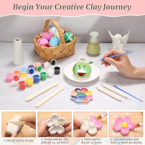 Natural Air-Dry Clay, 8 LBs Pottery Clay with 100ML Glaze Gloss Clay Varnish Protects and 27 PCS Pottery Tools Sculpting Tool Set, Air-Dry Clay Kit for Adults Beginner DIY Craft Gift - Image 2
