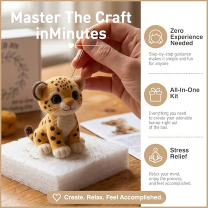 FACE N FACE DIY Needle Felting Kit Cute Cheetah Cub – Needle Felting Starter Kit with Fiber Roving, Needles, Felting Pad & Instructions | Felted Wild Animal Kit for Beginners Adults | DIY Craft Gift - Image 3