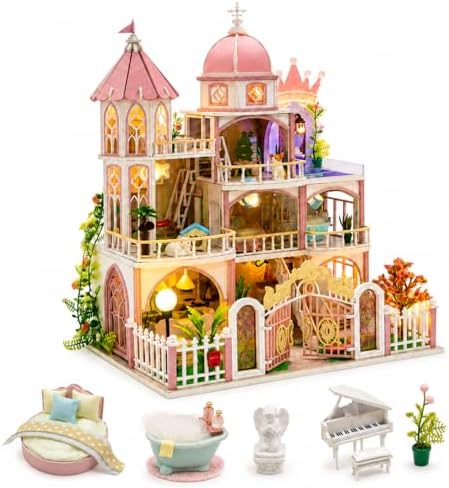 Roroom DIY Miniature House Kit, Pink Princess Castle Dollhouse Kit by Roroom