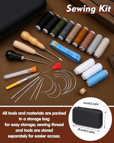 BAGERLA Heavy Duty Sewing Kit, Needle and Thread Kit with Upholstery Thread Needles Sewing Awl Seam Ripper for Car Seats Carpets Shoes Backpacks DIY Crafting - Image 6