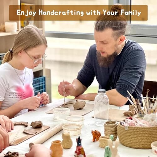 HAWERSI Air Dry Clay Kit for Adults,66 Pcs Beginners Pottery Kit Includes 4.4Lbs Air Dry Clay,Tools, Paints,Brushes,Gloss Varnish,Sand Papers,Non-Stick Rolling Pin,Storage Bag,Christmas Gift - Image 7